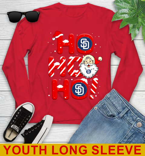 San Diego Padres MLB Baseball Ho Ho Ho Santa Claus Merry Christmas Shirt Youth Long Sleeve 11