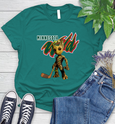 Minnesota Wild NHL Hockey Groot Marvel Guardians Of The Galaxy Women's T-Shirt 12