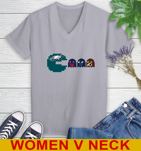 Philadelphia Eagles NFL Football Pac Man Champion Women's V-Neck T-Shirt 5