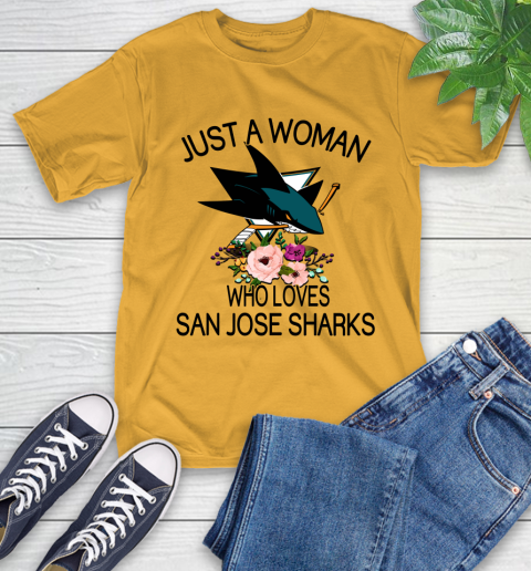 NHL Just A Woman Who Loves San Jose Sharks Hockey Sports T-Shirt 2