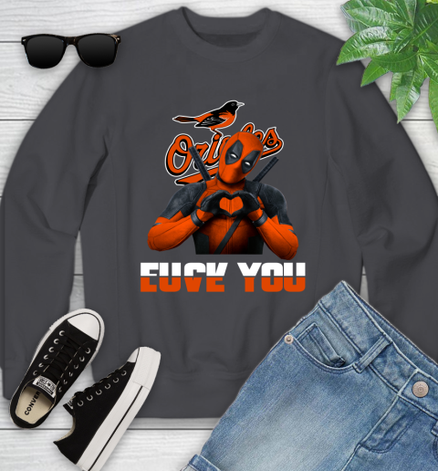 MLB Baltimore Orioles Deadpool Love You Fuck You Baseball Sports Youth Sweatshirt 5