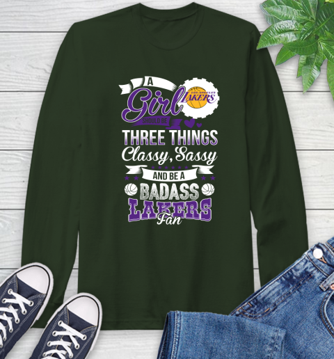Los Angeles Lakers NBA A Girl Should Be Three Things Classy Sassy And A Be Badass Fan Long Sleeve T-Shirt 7