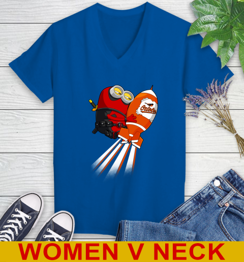 MLB Baseball Baltimore Orioles Deadpool Minion Marvel Shirt Women's V-Neck T-Shirt 9