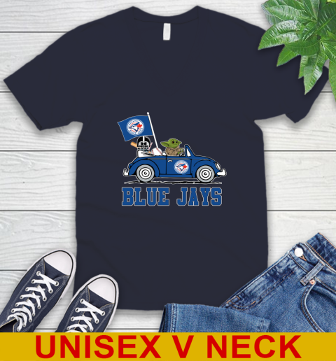 MLB Baseball Toronto Blue Jays Darth Vader Baby Yoda Driving Star Wars Shirt V-Neck T-Shirt 3
