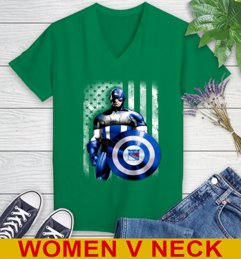 New York Rangers NHL Hockey Captain America Marvel Avengers American Flag Shirt Women's V-Neck T-Shirt 5