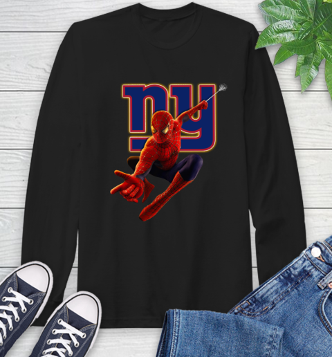 NFL Spider Man Avengers Endgame Football New York Giants Long Sleeve T-Shirt 2