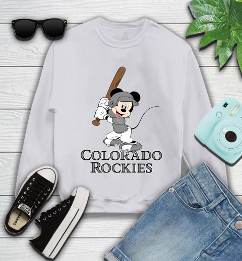 MLB Baseball Colorado Rockies Cheerful Mickey Mouse Shirt Youth Sweatshirt 4