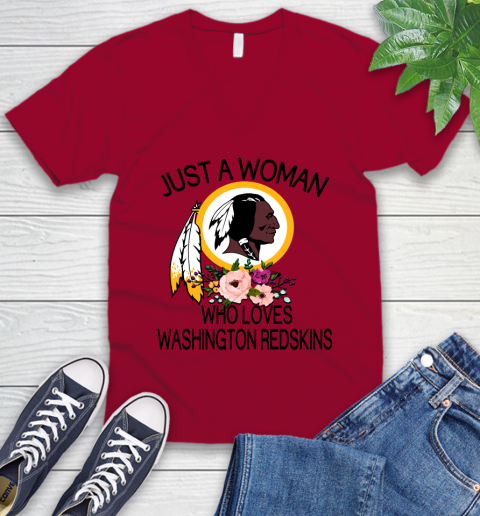 NFL Just A Woman Who Loves Washington Redskins Football Sports V-Neck T-Shirt 5