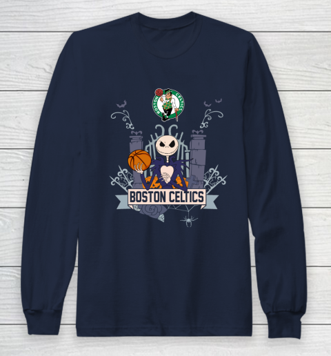 NBA Boston Celtics Basketball Jack Skellington Halloween Long Sleeve T-Shirt 2