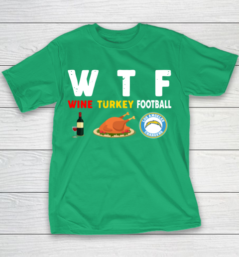 Los Angeles Chargers Giving Day WTF Wine Turkey Football NFL Youth T-Shirt 3