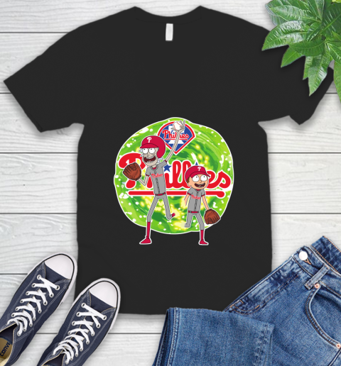 MLB Philadelphia Phillies Rick And Morty Baseball Sports V-Neck T-Shirt 2