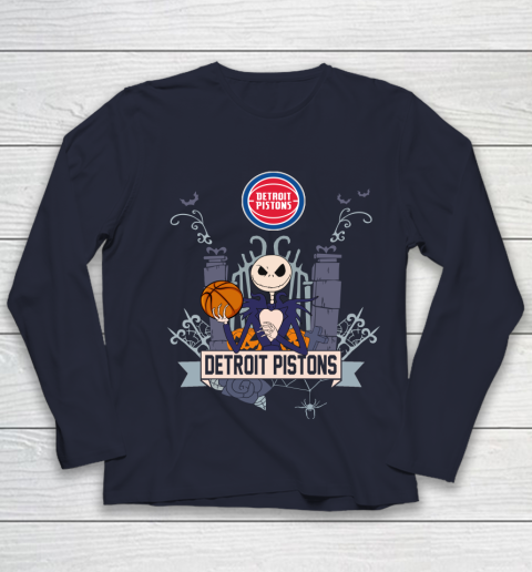 NBA Detroit Pistons Basketball Jack Skellington Halloween Youth Long Sleeve 2