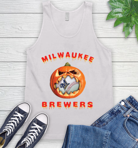 MLB Milwaukee Brewers Halloween Pumpkin Baseball Sports Tank Top