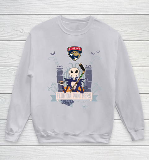 NHL Florida Panthers Hockey Jack Skellington Halloween Youth Sweatshirt 3