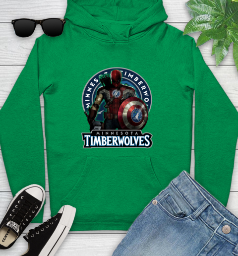 Minnesota Timberwolves NBA Basketball Captain America Thor Spider Man Hawkeye Avengers Youth Hoodie 7