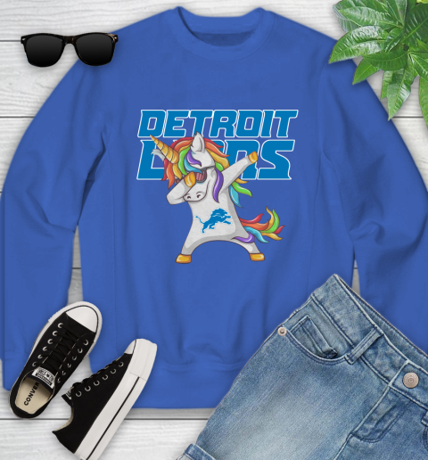 Detroit Lions NFL Football Funny Unicorn Dabbing Sports Youth Sweatshirt 8