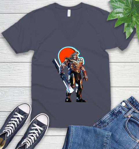 NFL Thanos Gauntlet Avengers Endgame Football Cleveland Browns V-Neck T-Shirt 9