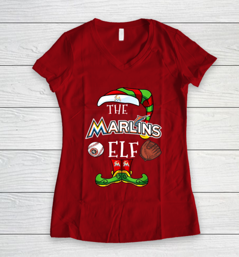 Miami Marlins Christmas ELF Funny MLB Women's V-Neck T-Shirt 8