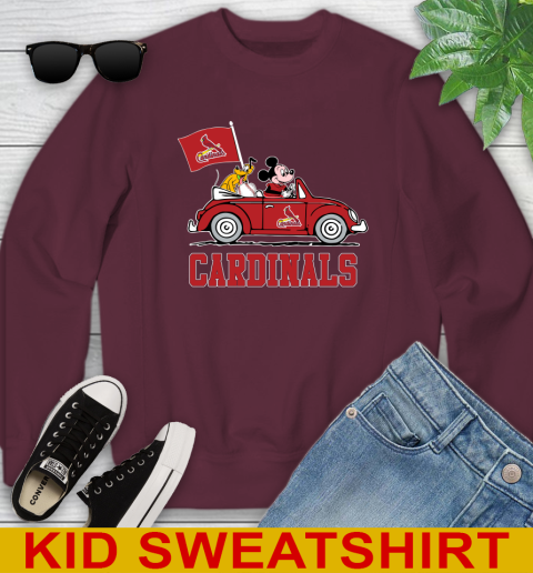 MLB Baseball St.Louis Cardinals Pluto Mickey Driving Disney Shirt Youth Sweatshirt 5