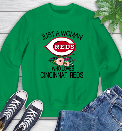 MLB Just A Woman Who Loves Cincinnati Reds Baseball Sports Sweatshirt 4