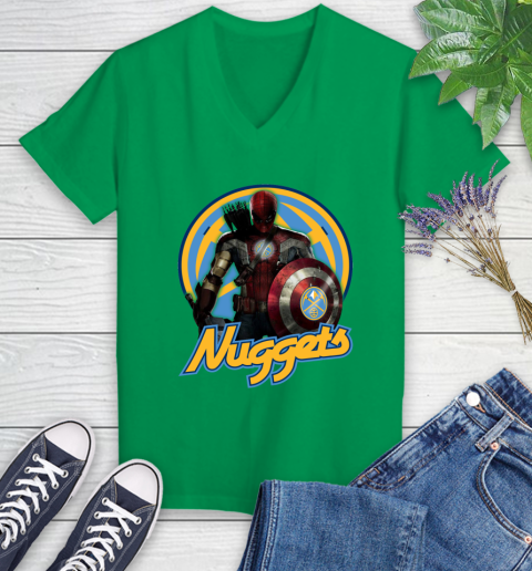 Denver Nuggets NBA Basketball Captain America Thor Spider Man Hawkeye Avengers Women's V-Neck T-Shirt 5
