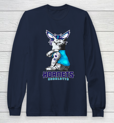 NBA Basketball My Cat Loves Charlotte Hornets Long Sleeve T-Shirt 2