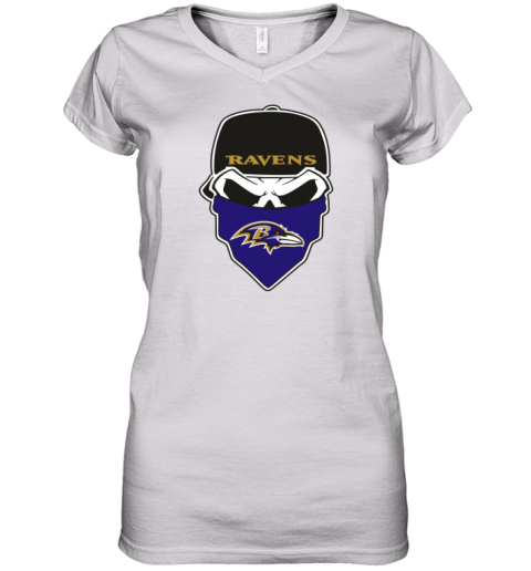 Baltimore Ravens Skull Women's V-Neck T-Shirt