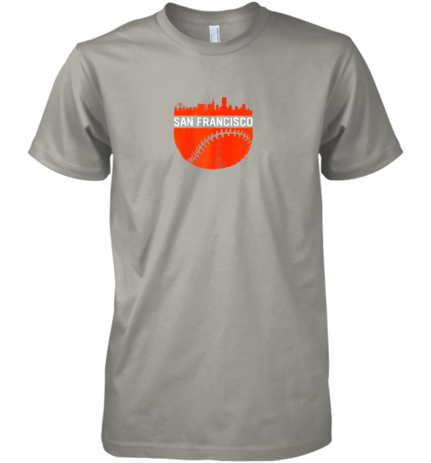 kptt vintage downtown san francisco cali skyline baseball premium guys tee 5 front light grey