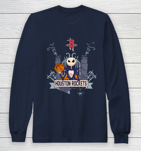 NBA Houston Rockets Basketball Jack Skellington Halloween Long Sleeve T-Shirt 2