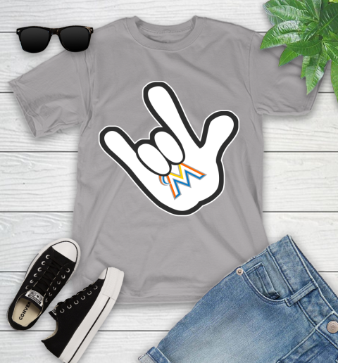 Miami Marlins MLB Baseball Mickey Rock Hand Disney Youth T-Shirt 4
