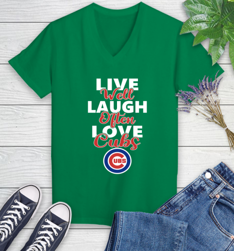 MLB Baseball Chicago Cubs Live Well Laugh Often Love Shirt Women's V-Neck T-Shirt 4