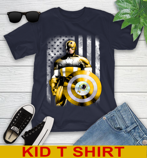 Washington Redskins NFL Football Captain America Marvel Avengers American Flag Shirt Youth T-Shirt 2