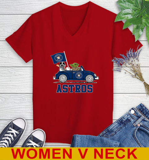 MLB Baseball Houston Astros Darth Vader Baby Yoda Driving Star Wars Shirt Women's V-Neck T-Shirt 12