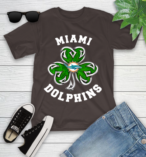 NFL Miami Dolphins Three Leaf Clover St Patrick's Day Football Sports Youth T-Shirt 7