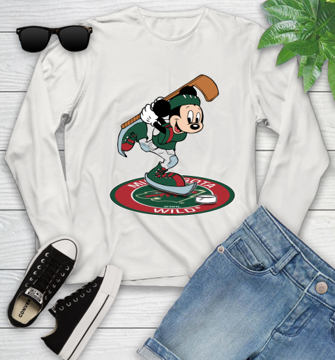 NHL Hockey Minnesota Wild Cheerful Mickey Disney Shirt Youth Long Sleeve 12