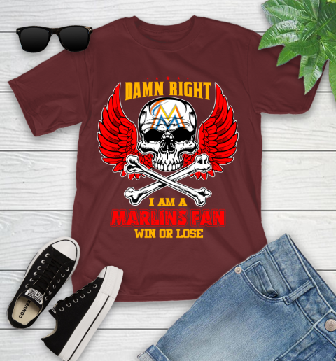 MLB Damn Right I Am A Miami Marlins Win Or Lose Skull Baseball Sports Youth T-Shirt 14