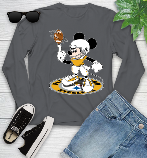 NFL Football Pittsburgh Steelers Cheerful Mickey Disney Shirt Youth Long Sleeve 8