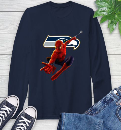 NFL Spider Man Avengers Endgame Football Seattle Seahawks Long Sleeve T-Shirt 4