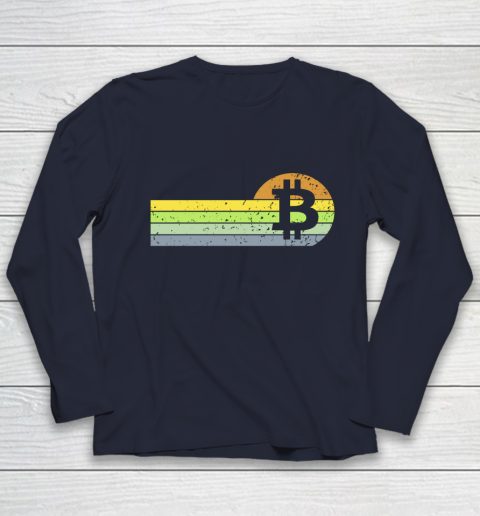 Bitcoin BTC Vintage Sunset Crypto Cryptocurrency Blockchain Youth Long Sleeve 2