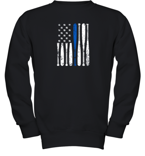 Thin Blue Line LEO USA Flag Police Support Baseball Bat Youth Sweatshirt