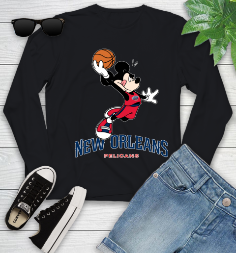 NBA Basketball New Orleans Pelicans Cheerful Mickey Mouse Shirt Youth Long Sleeve