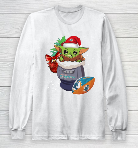 Miami Dolphins Christmas Baby Yoda Star Wars Funny Happy NFL Long Sleeve T-Shirt 2