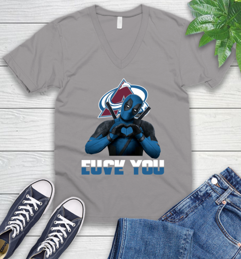 NHL Colorado Avalanche Deadpool Love You Fuck You Hockey Sports V-Neck T-Shirt 3
