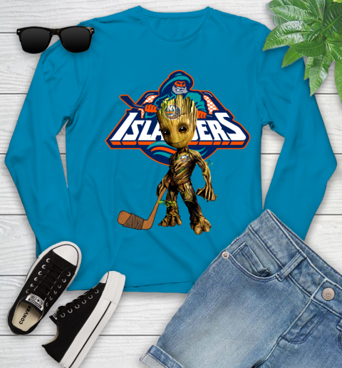 New York Islanders NHL Hockey Groot Marvel Guardians Of The Galaxy Youth Long Sleeve 7