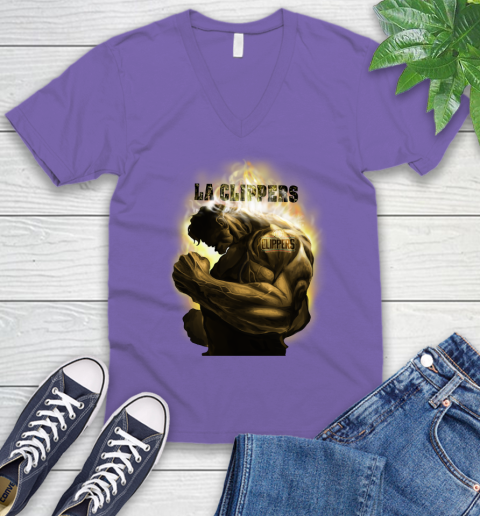 LA Clippers NBA Basketball Hulk Marvel Avengers Sports V-Neck T-Shirt 9