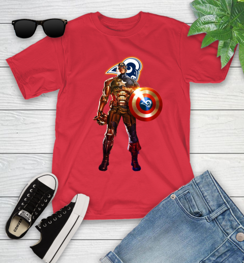 NFL Captain America Marvel Avengers Endgame Football Sports Los Angeles Rams Youth T-Shirt 10