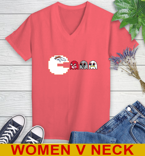 Denver Broncos NFL Football Pac Man Champion Women's V-Neck T-Shirt 7