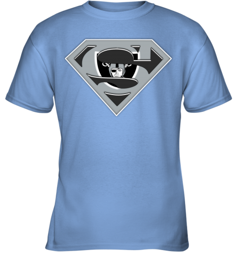 Oakland Raiders NFL LOGO Superman qwck oakland raiders nfl logo superman youth t shirt 26 front carolina blue