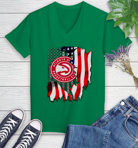 Atlanta Hawks NBA Basketball American Flag Women's V-Neck T-Shirt 5