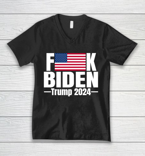 Fuck Biden American Flag Trump 2024 V-Neck T-Shirt